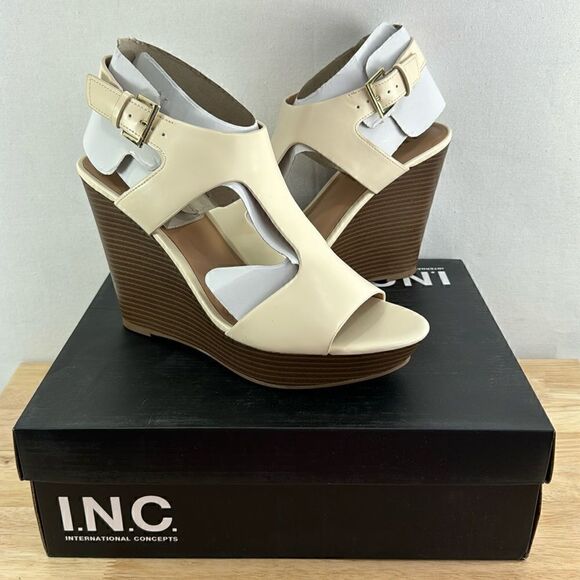 I.N.C. International Concepts Valleri Wedge Sandals- Ivory Smooth- Size 10.5 NIB - Picture 1 of 8
